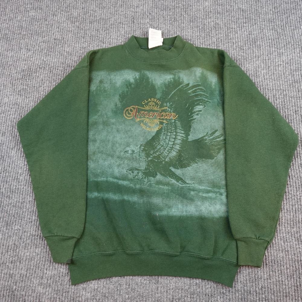 Vintage Briar Creek Sweatshirt Mens Medium Green Fleece Bald Eagle USA Graphic